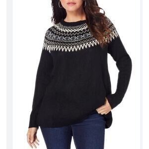 J. Jill Sweater Women's XS Wool Blend Blue Fair Isle Pullover Knit Crew Neck